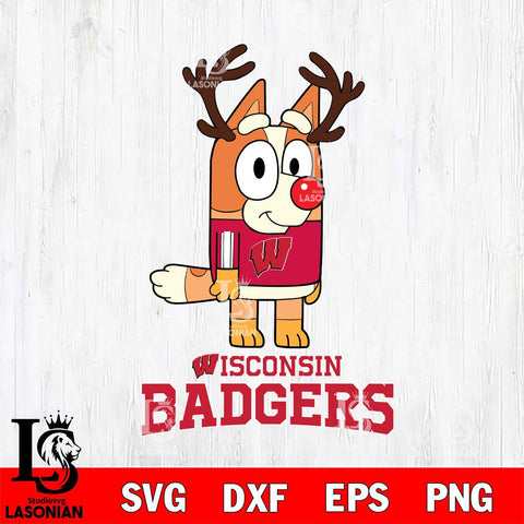 Wisconsin Badgers Bluey Chilli Christmas Deer Svg Eps Dxf Png File, Digital Download