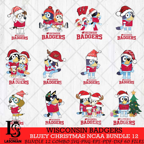 Wisconsin Badgers Bluey Christmas NCAA Bundle 12 Cricut File Cut Files , Bluey Cricut , Christmas Svg , Bluey svg , Digital Download, dxf eps png pdf file