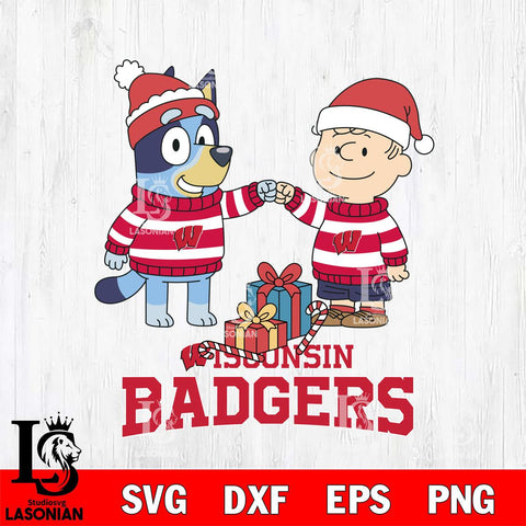 Wisconsin Badgers Bluey With Charlie Brown Christmas File Cut, NCAA SVG DXF EPS PNG FILE, Digital Download,Instant Download, Silhouette