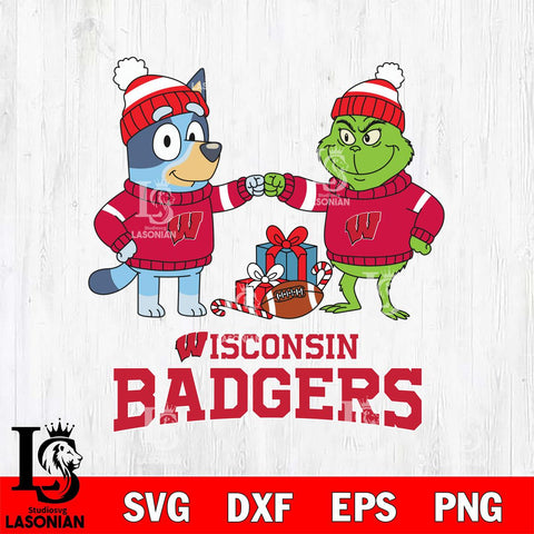 Wisconsin Badgers Bluey With Grinch Christmas File Cut, NCAA SVG DXF EPS PNG FILE, Digital Download,Instant Download, Silhouette