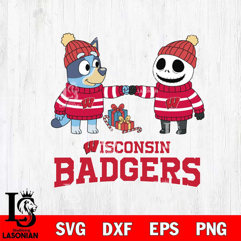 Wisconsin Badgers Bluey With Jack Skellington Christmas File Cut, NCAA SVG DXF EPS PNG FILE, Digital Download,Instant Download, Silhouette