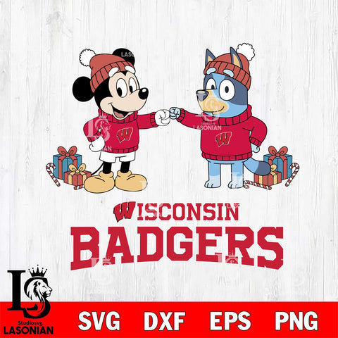 Wisconsin Badgers Bluey With Mickey Christmas File Cut, NCAA SVG DXF EPS PNG FILE, Digital Download,Instant Download, Silhouette