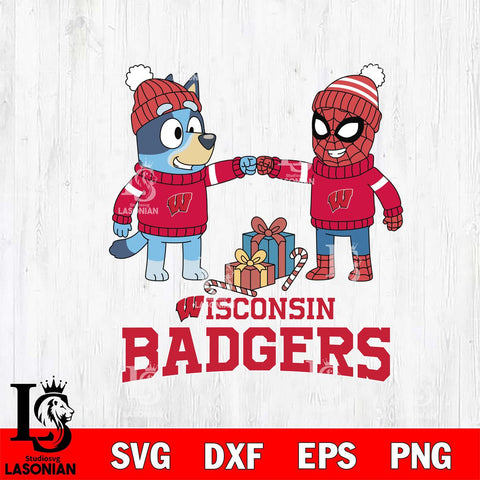 Wisconsin Badgers Bluey With Spider man Christmas File Cut, NCAA SVG DXF EPS PNG FILE, Digital Download,Instant Download, Silhouette