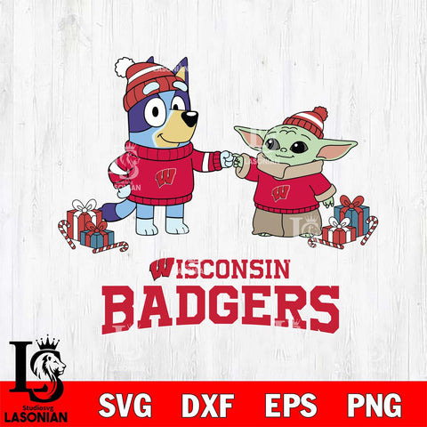 Wisconsin Badgers Bluey With Yoda Christmas File Cut, NCAA SVG DXF EPS PNG FILE, Digital Download,Instant Download, Silhouette