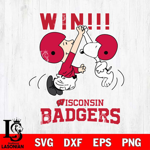 Wisconsin Badgers Charlie Brown and Snoopy Win Svg Eps Dxf Png File, NCAA svg , Digital Download , Instant Download, Cricut File