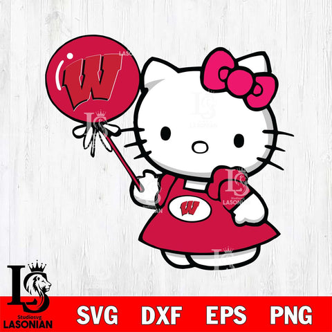 Wisconsin Badgers Cute Hello Kitty 2 Svg Eps Dxf Png File, Digital Download, Instant Download