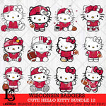 Wisconsin Badgers Cute Hello Kitty Bundle 12 SVG Eps Dxf Png File, NCAA Bundle svg, Digital Download, Instant Download