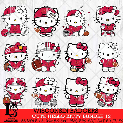 Wisconsin Badgers Cute Hello Kitty Bundle 12 SVG Eps Dxf Png File, NCAA Bundle svg, Digital Download, Instant Download