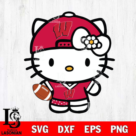 Wisconsin Badgers Cute Hello Kitty Football 10 Svg Eps Dxf Png File, NCAA svg, Digital Download, Instant Download