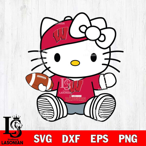 Wisconsin Badgers Cute Hello Kitty Football 11 Svg Eps Dxf Png File, NCAA svg, Digital Download, Instant Download