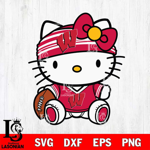 Wisconsin Badgers Cute Hello Kitty Football 12 Svg Eps Dxf Png File, NCAA svg, Digital Download, Instant Download