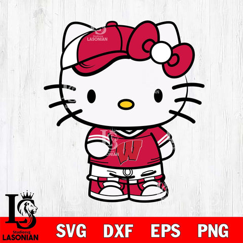 Wisconsin Badgers Cute Hello Kitty Football 2 Svg Eps Dxf Png File, NCAA svg, Digital Download, Instant Download