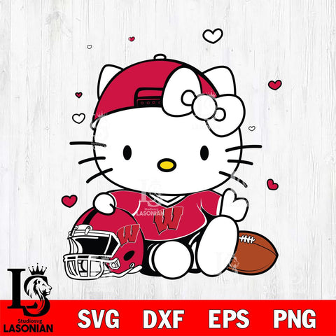 Wisconsin Badgers Cute Hello Kitty Football Svg Eps Dxf Png File, NCAA svg, Digital Download, Instant Download