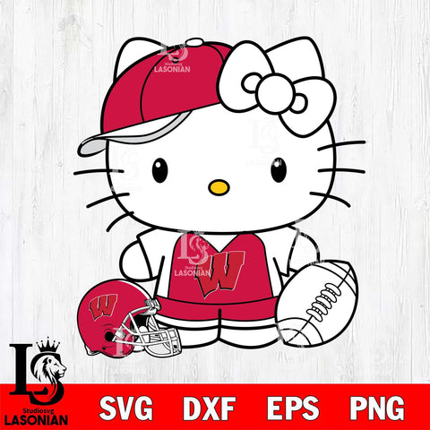 Wisconsin Badgers Cute Hello Kitty Football 4 Svg Eps Dxf Png File, NCAA svg, Digital Download, Instant Download