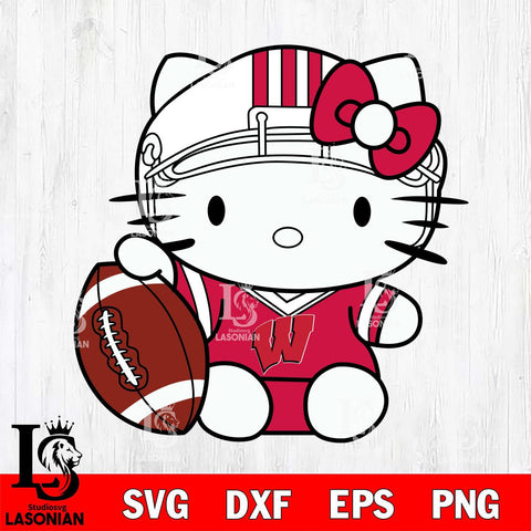 Wisconsin Badgers Cute Hello Kitty Football 5 Svg Eps Dxf Png File, NCAA svg, Digital Download, Instant Download