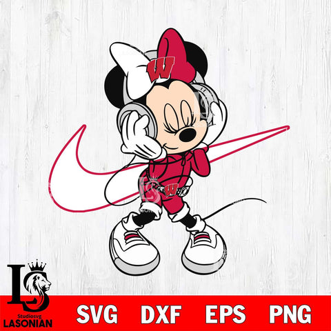Wisconsin Badgers Cute Minnie Mouse Dancing Svg Eps Dxf Png File, NCAA svg, Digital Download, Instant Download