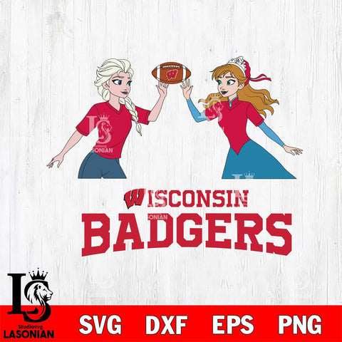 Wisconsin Badgers Elsa & Anna Football Cricut,Christmas SVG DXF EPS PNG FILE, NCAA Digital Download,Instant Download, Silhouette