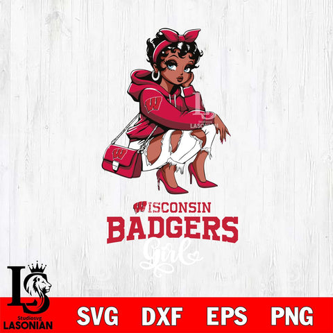 Wisconsin Badgers Fashion Black Fan Girl Betty Boop, Svg Eps Dxf Png File, Digital Download