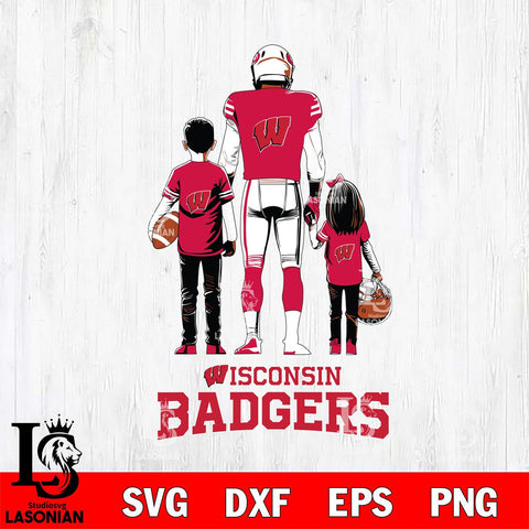 Wisconsin Badgers Father And Child Football SVG DXF EPS PNG FILE,NCAA SVG, Father day Digital Download,Instant Download, Silhouette
