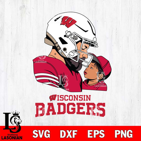 Wisconsin Badgers Father And Child Rugby SVG DXF EPS PNG FILE,NCAA SVG, Father day Digital Download,Instant Download, Silhouette