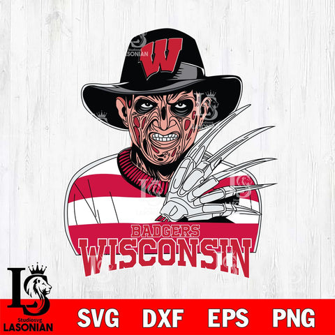 Wisconsin Badgers Freddy Krueger Horror Halloween Svg Eps Dxf Png File, NCAA svg, Digital Download, Instant Download