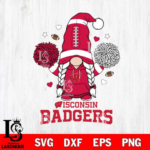 Wisconsin Badgers Gnome cheerleader File Cut, NCAA SVG, Digital Download , Criucut , Silhouette