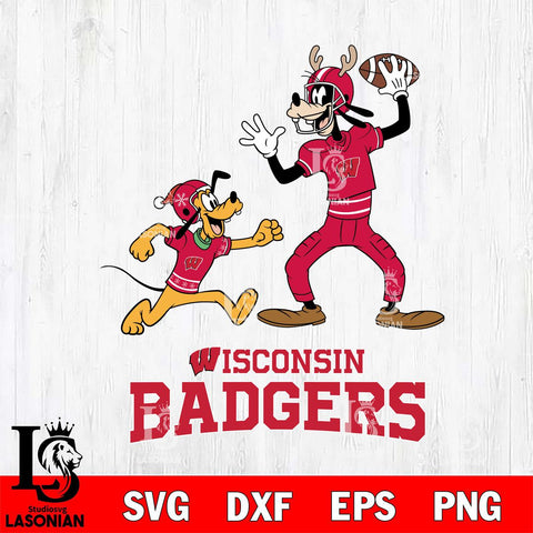 Wisconsin Badgers Goofy & Pluto Football Cricut,Christmas SVG DXF EPS PNG FILE, NCAA Digital Download,Instant Download, Silhouette