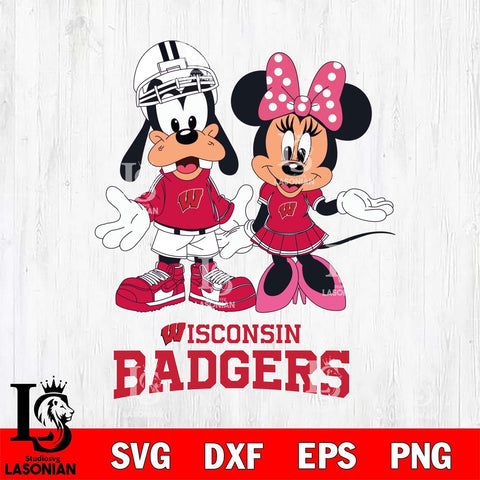 Wisconsin Badgers Goofy and Minnie mouse Football SVG DXF EPS PNG FILE,NCAA svg ,Football Digital Download,Instant Download, Silhouette