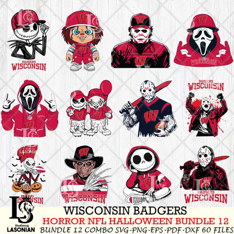 Wisconsin Badgers Halloween Bundle 12 SVG Svg Eps Dxf Png File, NCAA bundle svg, Digital Download, Instant Download