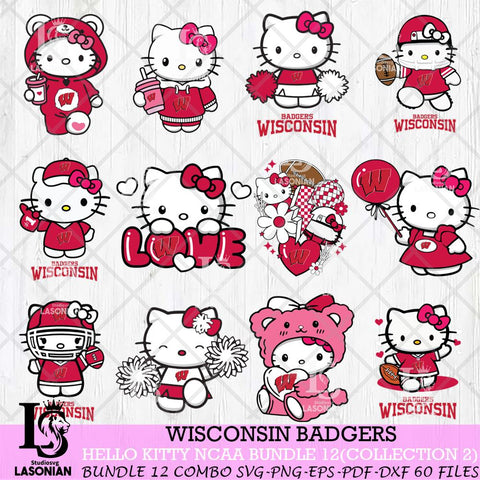 Wisconsin Badgers Hello Kitty Bundle 12 SVG Svg Eps Dxf Png File, Digital Download, Instant Download