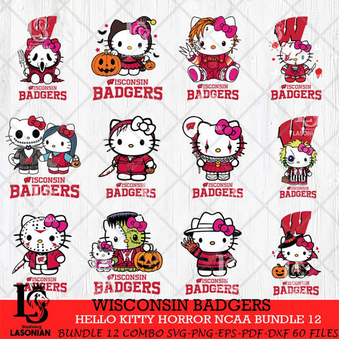 Wisconsin Badgers Hello Kitty Horror NCAA Bundle 12 SVG Svg Eps Dxf Png File, Digital Download