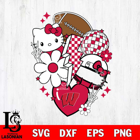 Wisconsin Badgers Hello Kitty NCAA 2 Svg Eps Dxf Png File, Digital Download, Instant Download