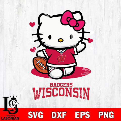 Wisconsin Badgers Hello Kitty NCAA 3 Svg Eps Dxf Png File, Digital Download, Instant Download