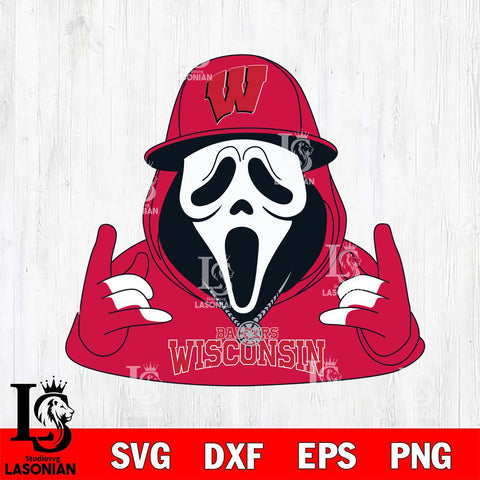 Wisconsin Badgers Horror Character Ghostface Sport Svg Eps Dxf Png File, NCAA svg, Digital Download, Instant Download