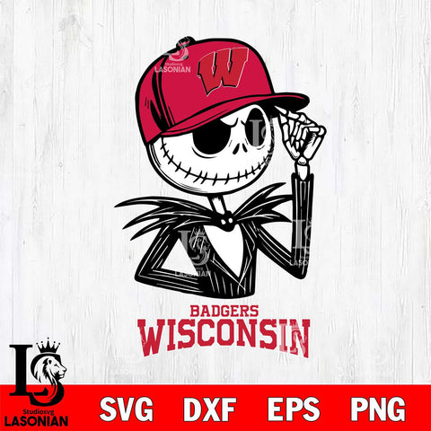 Wisconsin Badgers Jack Skellington 3 Halloween Svg Eps Dxf Png File, NCAA svg, Digital Download, Instant Download