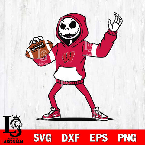Wisconsin Badgers Jack Skellington Football Christmas File Cut, NCAA SVG DXF EPS PNG FILE, Digital Download , Criucut , Silhouette