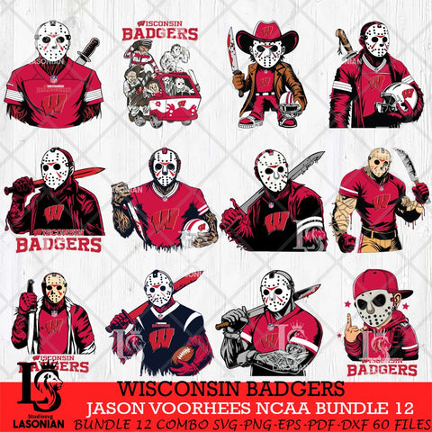 Wisconsin Badgers Jason Voorhees Horror Bundle 12 SVG Eps Dxf Png File, bundle NCAA svg, Digital Download, Instant Download