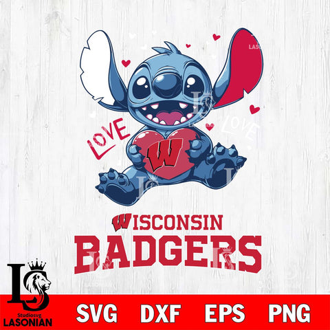 Wisconsin Badgers Love Stitch, Svg Eps Dxf Png File, Digital Download