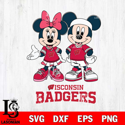 Wisconsin Badgers Mickey And Minnie Football Svg Eps Dxf Png File, NCAA svg , Digital Download , Instant Download, Cricut File