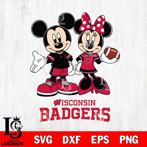 Wisconsin Badgers Mickey Minnie Football Svg Eps Dxf Png File, NCAA svg , Digital Download , Instant Download, Cricut File