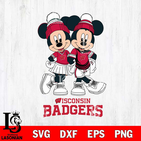 Wisconsin Badgers Mickey Minnie Valentine Football Svg Eps Dxf Png File, NCAA svg , Digital Download , Instant Download, Cricut File