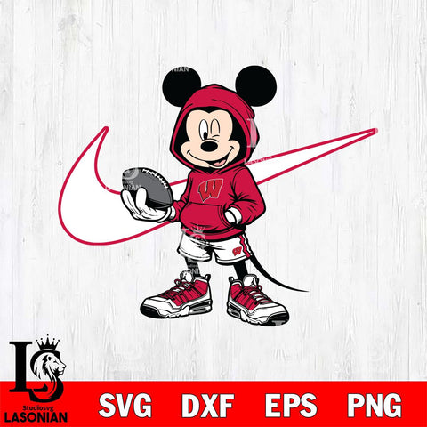 Wisconsin Badgers Mickey Wearing Hoodie Sport Svg Eps Dxf Png File, NCAA svg, Digital Download, Instant Download