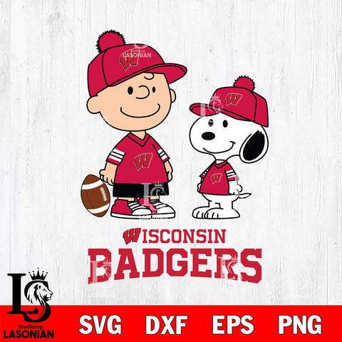 Wisconsin Badgers Peanuts Snoopy Friends Football SVG DXF EPS PNG FILE,Snoopy File Cut, NCAA Digital Download,Instant Download,Christmas Silhouette