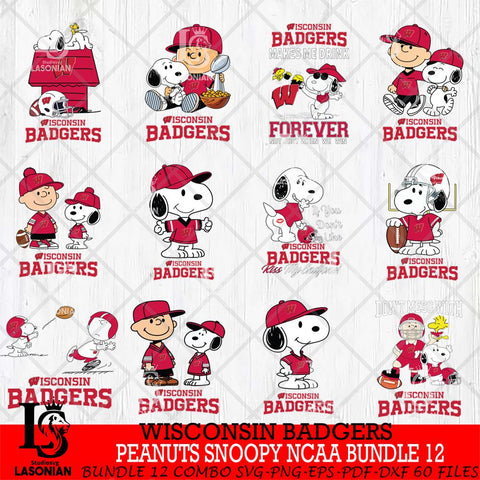 Wisconsin Badgers Peanuts Snoopy Player NCAA Bundle 12 SVG DXF EPS PNG FILE,Snoopy File Cut, bundle NCAA Digital Download,Instant Download, Silhouette