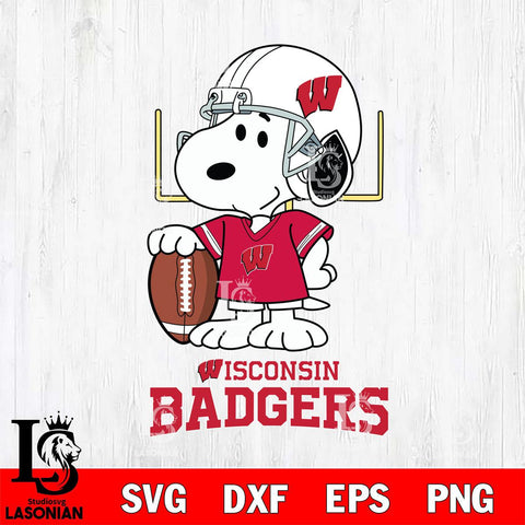 Wisconsin Badgers Snoopy Player Football SVG DXF EPS PNG FILE,Snoopy File Cut, NCAA Digital Download,Instant Download,Christmas Silhouette
