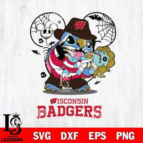 Wisconsin Badgers Stitch Freddy Krueger Halloween Svg Eps Dxf Png File, Digital Download, Instant Download