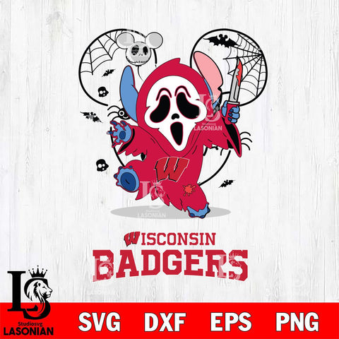 Wisconsin Badgers Stitch Ghost Face Halloween 2 Svg Eps Dxf Png File, Digital Download, Instant Download