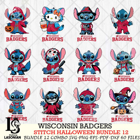 Wisconsin Badgers Stitch Horror Bundle 12 SVG Svg Eps Dxf Png File, NCAA svg, Digital Download, Instant Download