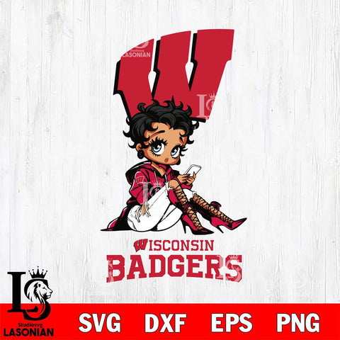 Wisconsin Badgers Style Black Fan Girl Betty Boop, Svg Eps Dxf Png File, Digital Download