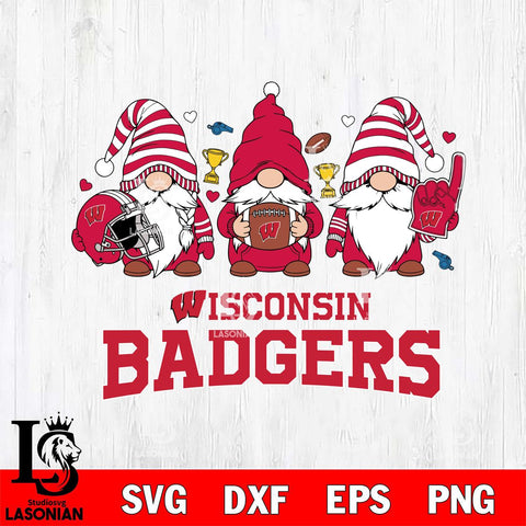 Wisconsin Badgers Three Gnome File Cut, NCAA SVG, Digital Download , Criucut , Silhouette
